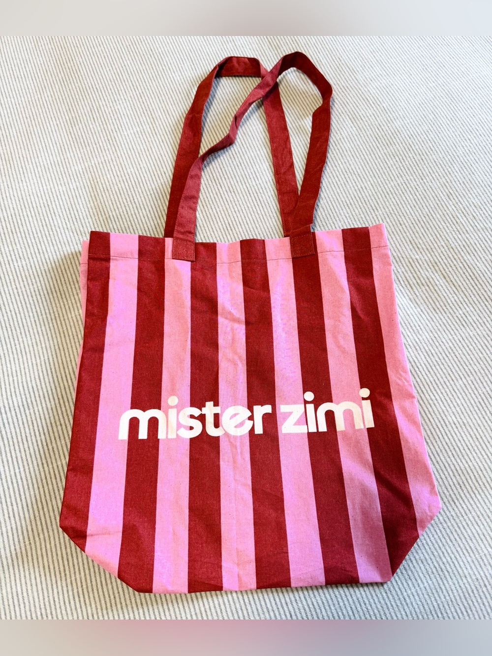 Mister Zimi Pink and Red Striped Canvas Tote - NEW!